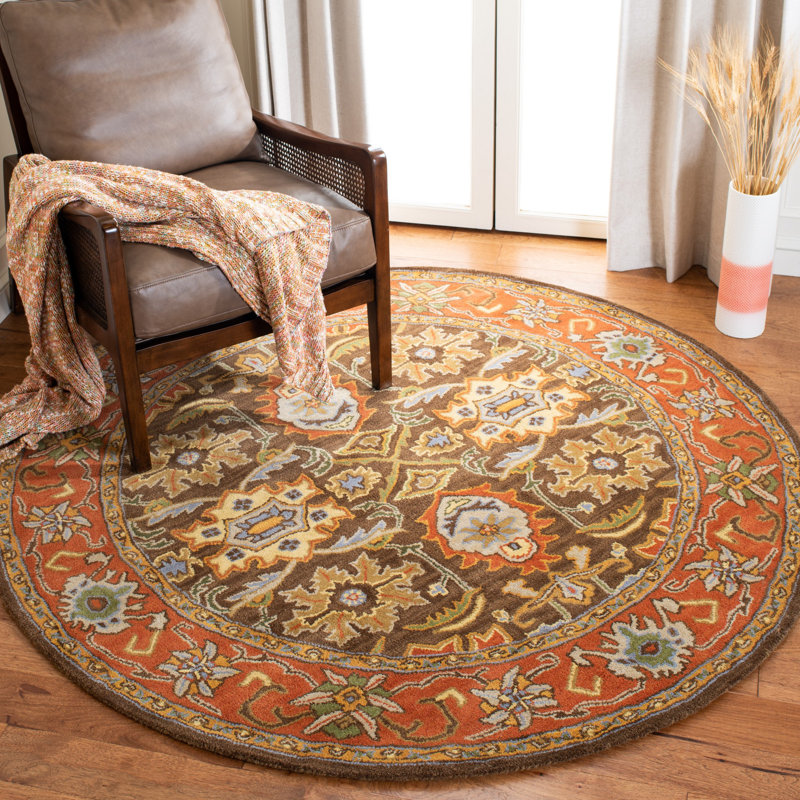 Tapis chocolat / mandarine en laine touffeté à la main Wahcheechee, Rond 6 pi