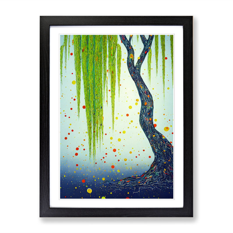 Weeping Willow Tree Splash - Single Picture Frame Print, 64cm H x 46cm W x 2cm D, Black