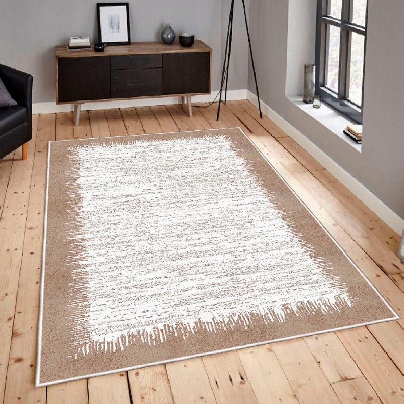 Wencil Luxury Cotton Area Rug, 4.0 x 5.9 Feet, Cream & Brown | 100% Cotton, 1200 g/m², 0.3 in Pile Height | Antibacterial, Non-Slip PVC Underside, Machine Washable, Durable & Stylish for Living Room & Bedroom Décor