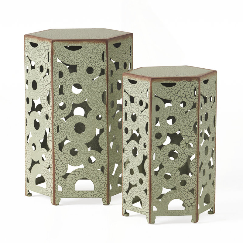 Outdoor Metal end Table, Antique Green