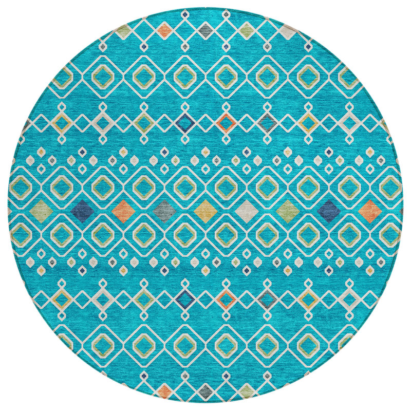 Aleighna Area Rug with Non-Slip Backing, Round 8'