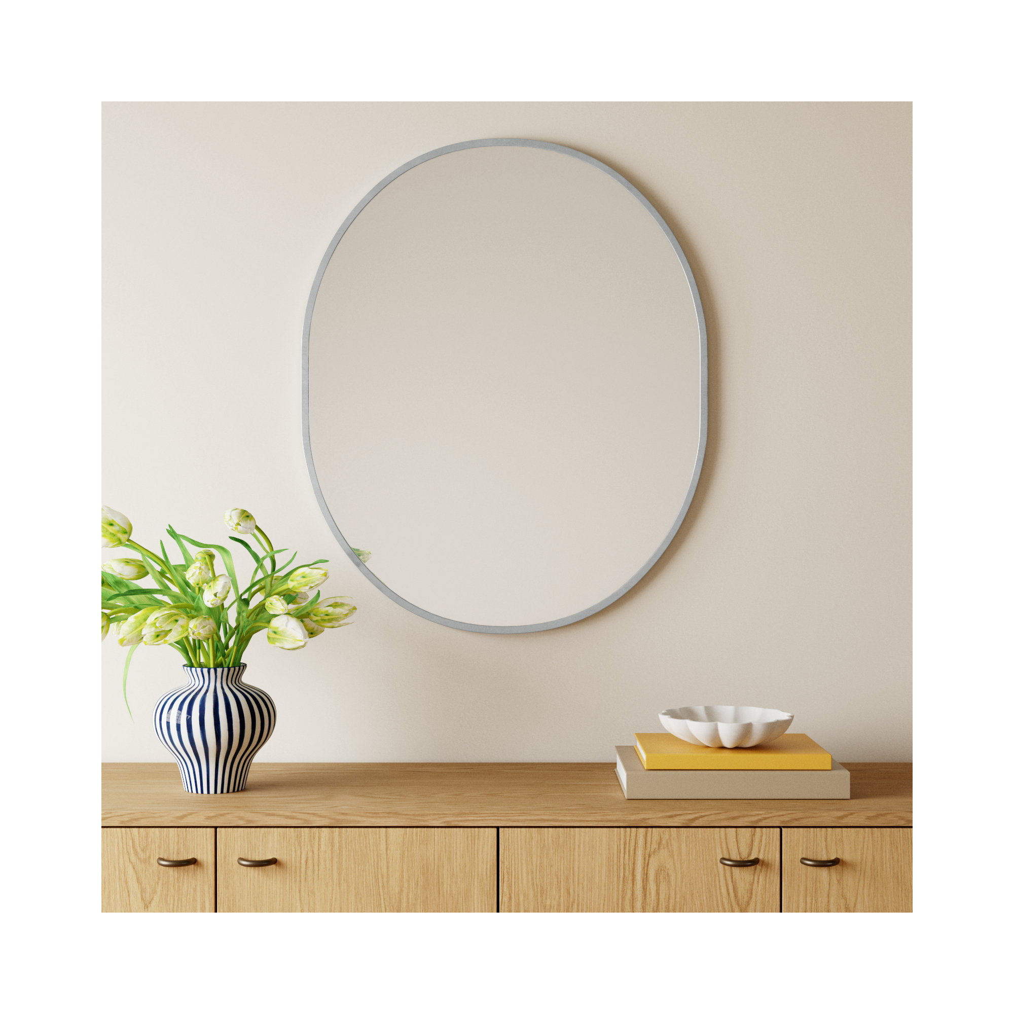 Sabine Metal Pill Wall Mirror, 36" x 30", Silver