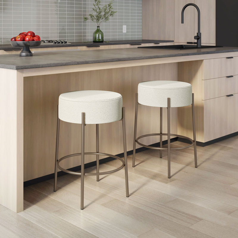 Aryam Upholstered Counter & Bar Stool, Counter Stool (26.75” Seat Height), Bronze, Boucle-Cream