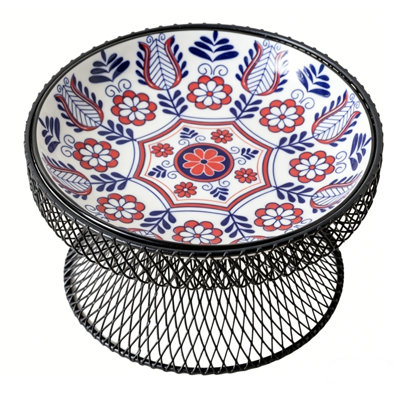 Bohemian Ceramic Elevated Pet Bowl, Neck-Protective Food Feeder For Dogs & Cats,Purple