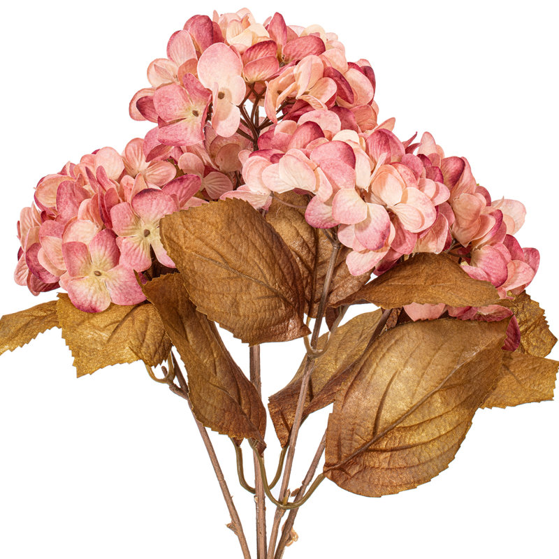 Vickerman 16.5" Artificial Yellow/Brown Hydrangea Bush 2/Bag. Recommended for indoor use., Pink