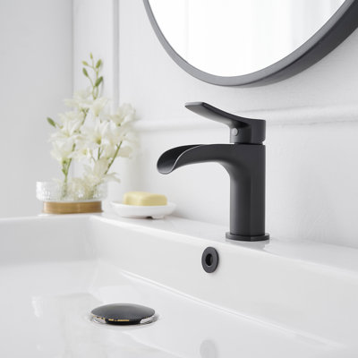 Waterfall Single Hole Single-Handle Low-Arc Bathroom Faucet With Suppy Line