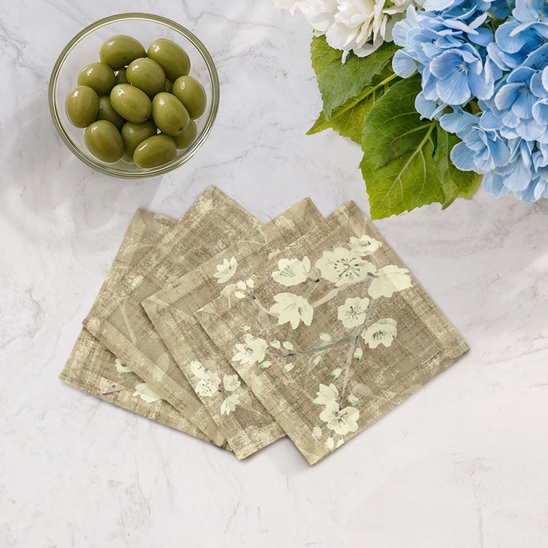 Blossom Fantasia Cotton Sateen Cocktail Napkins, Gold