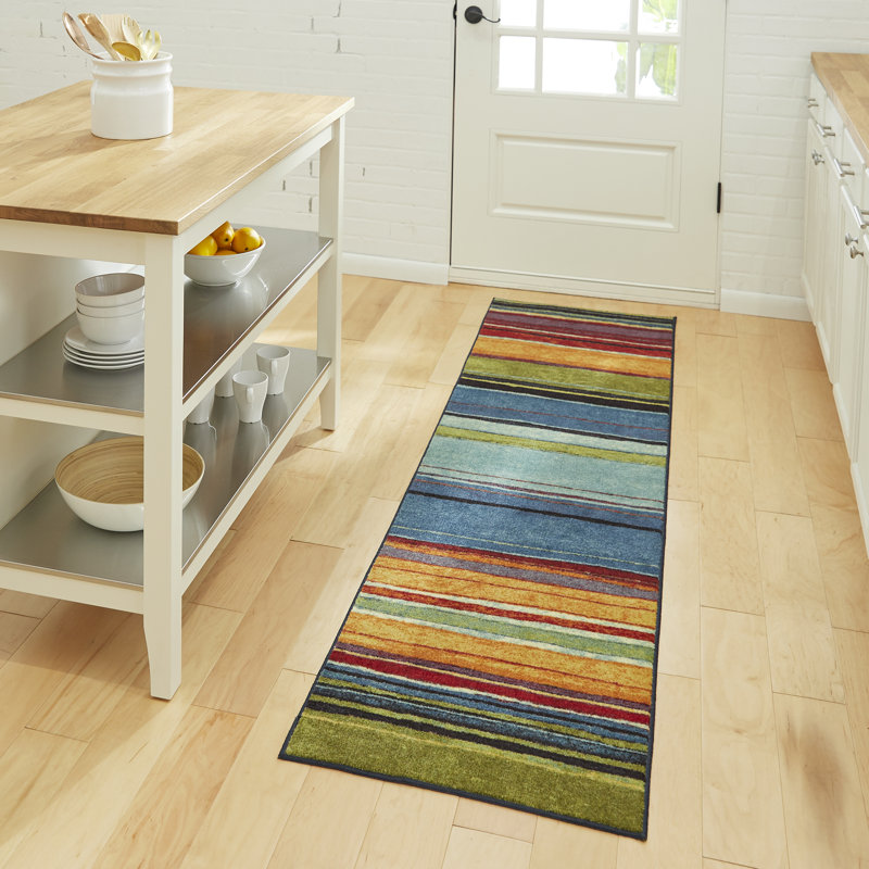 Farranshane Striped Tufted Blue/Orange/Green Area Rug, Runner 2' x 8'