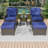 5 Pieces PE Wicker Outdoor Conversation Set With Rock chairs, Side Table & Ottomans for Backyard, Porch, Deck & Balcony-328699046
