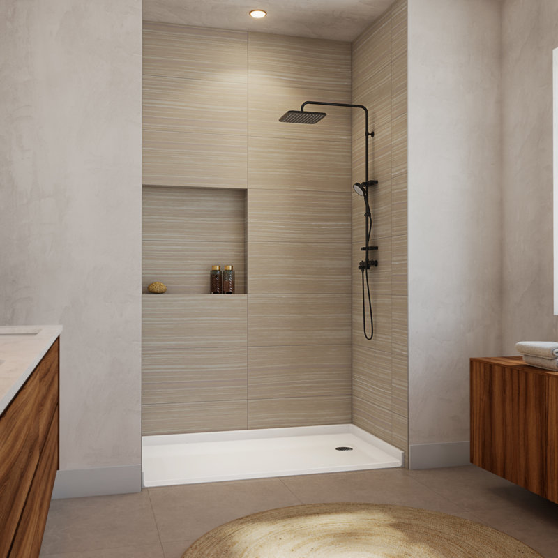DreamLine Crest 60 x 33 Barrier Free Shower Base, Right Drain, 60D x 33W, Right