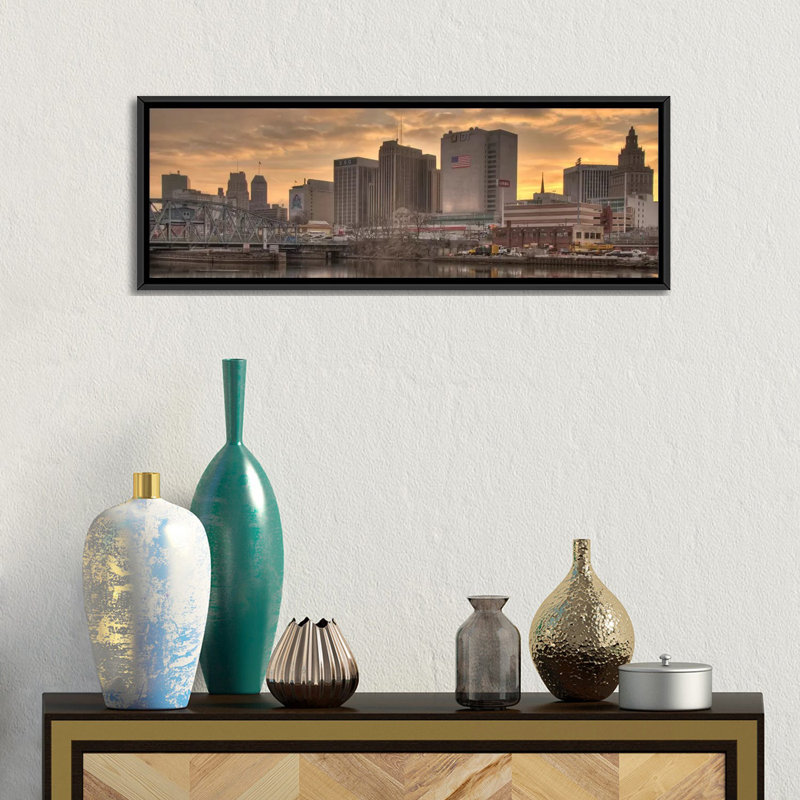 « newark horizon cityscape », reproduction de photo sur toile, H 12 po x l 36 po x P 1,5 po, Brun, Toile tendue