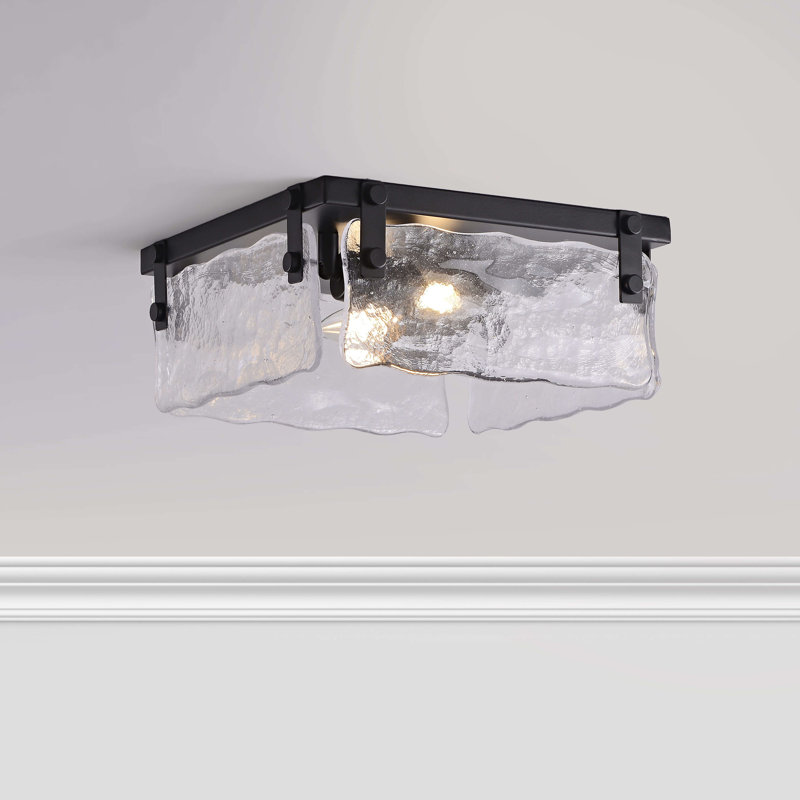 Laia 11.8" Black 2-light Hand Crafted Glass Square Flush Mount