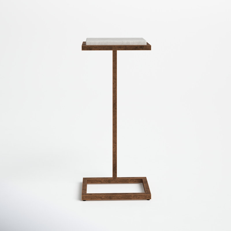 Petite White Stone and Antique Gold Metal Accent Table