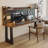 Nut-brown Rectangular Solid Wood+Iron desk-1262718933