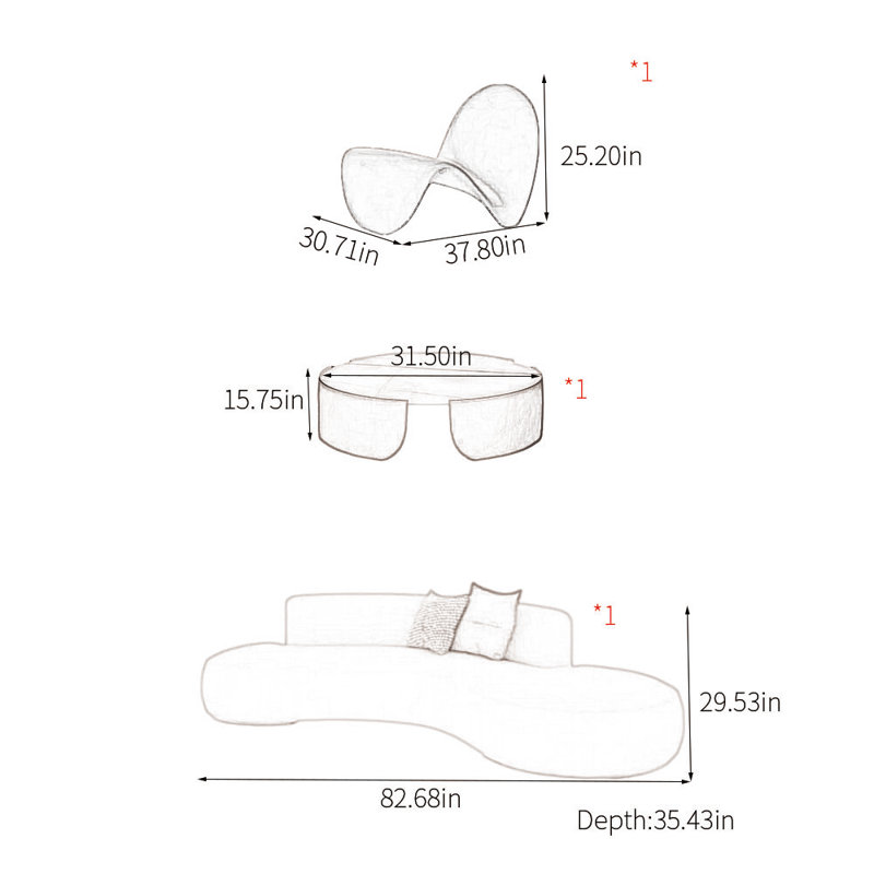 ins wind arc sofa coffee table combination