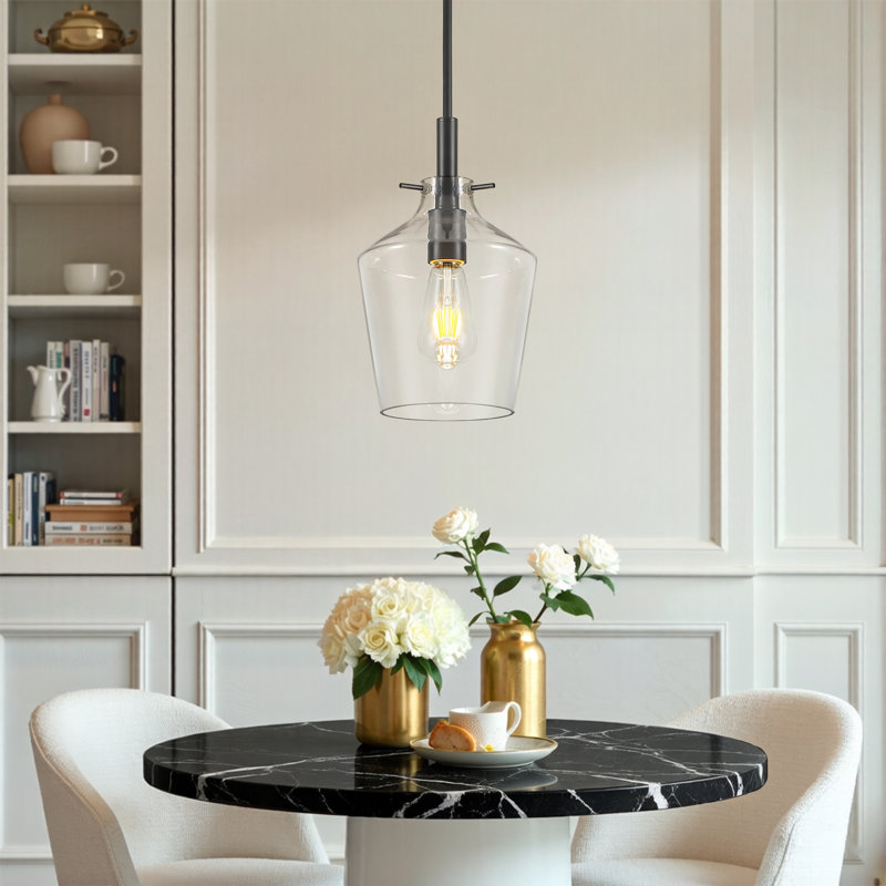 Suspension Alejo 7,87'' à 1 lumière en verre clair pour îlot de cuisine, Noir