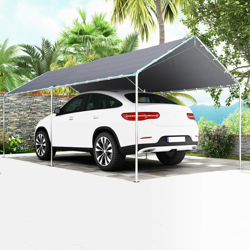 10'X20' Carport Canopy , Grey - Galvanized Steel Frame With Anchor Kit & 3 Cables Spacious, Wind Resistance Canopy, Reinforced Stable Car Shelter