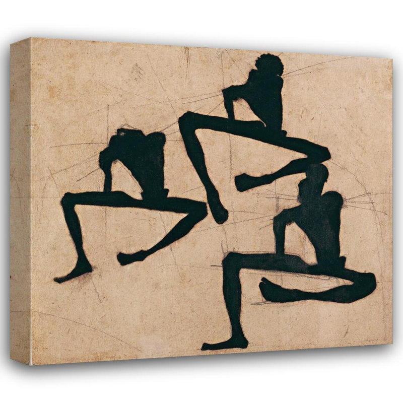 "Composition avec trois nus mâles" par Egon Schiele - Art mural sur toile tendue avec châssis, H 24 po x l 17 po
