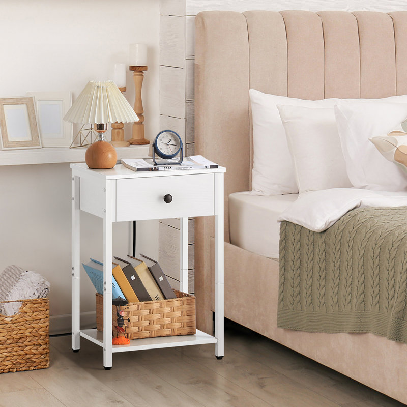 Table d'appoint blanche avec station de charge, ensemble de 2 tables de chevet avec ports USB et prises de courant