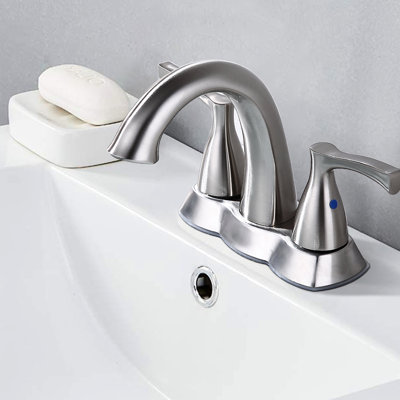 4 Inch Bathroom Sink Faucet In Brushed Nickel Finish - Solid Brass, 2 Handle Lever Design, Pop-Up Drain With Overflow, Water Aerator, Fits Multiple Hole Sizes, Easy Install Brass Construction,