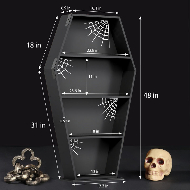 Bibliothèque d'Halloween Halloween en cercueil de style gothique 48 po H, (4 tablettes) H 48 po x l 28 po x P 8,4 po