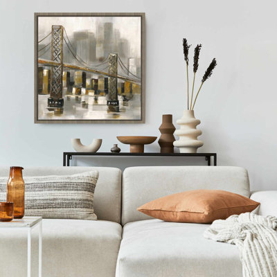Bridge by a Cloudy Day - Brown Bridge Framed Canvas Art