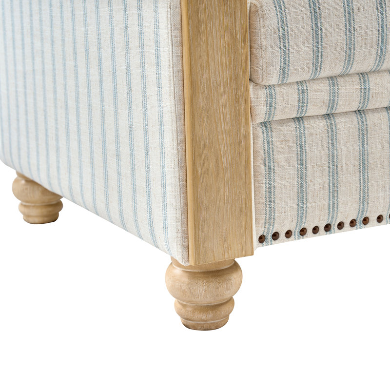 Canapé en tissu de lin l 81 po Terren, Bleu / Beige