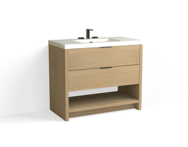 Vue 42" W Freestanding Single Bathroom Vanity, Polished Nickel, Matte White/Single, Biondo