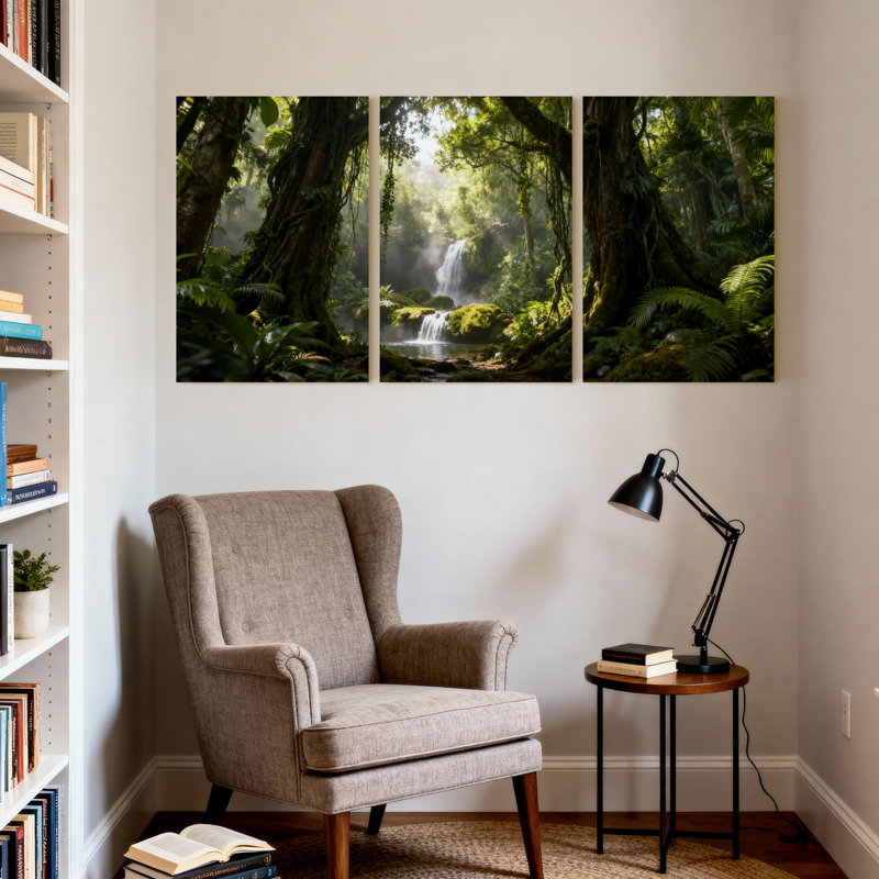 Scénario et paysage urbain, forêt tropicale, cascade, paysage, ensemble de 3 impressions sur toile, H 18 po x l 36 po