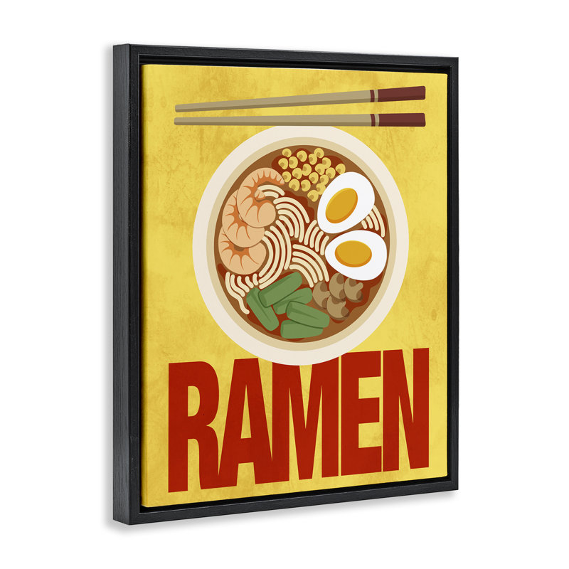 Cadre flottant Bright Ramen & Chopsticks, design par Marcus Prime, Cadre flottant noir de jais, H 21 po x l 17 po