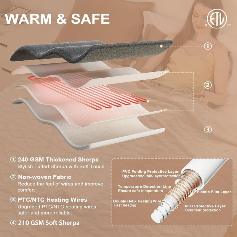 Heated Blanket Electric Blanket, 90" W x 100" L