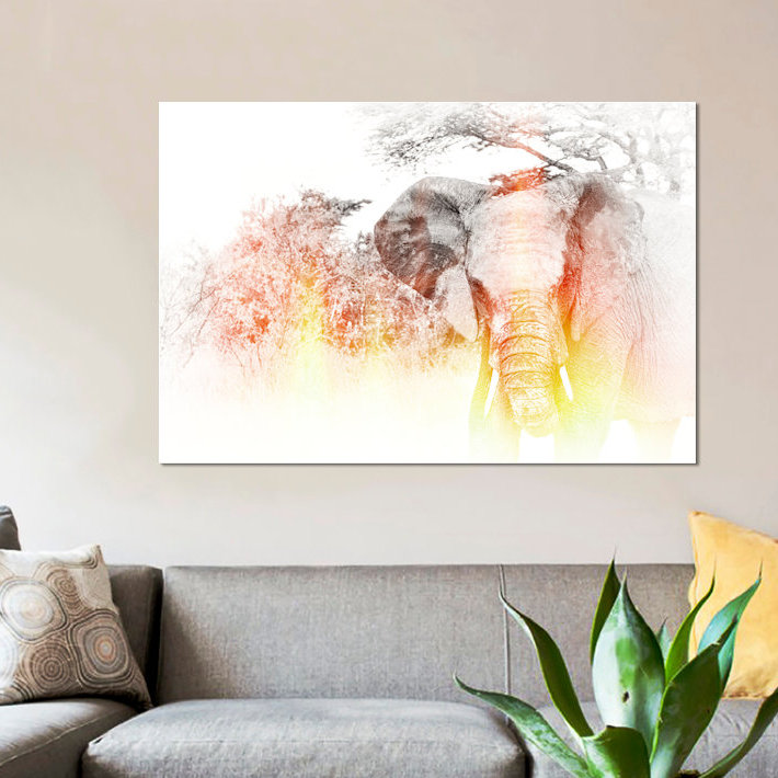 «Golden Elephant», reproduction sur toile, H 40 po x l 60 po x P 1,5 po, Toile tendue, Pas de tapis