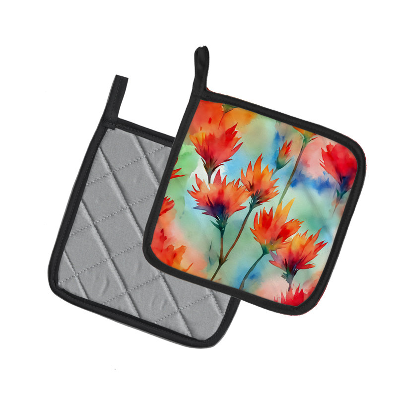 Wyoming Indian Paintbrush in Watercolor Pair of Pot Holders