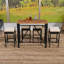 Ensemble de salle à manger d'extérieur en bois d'acacia à hauteur de bar 5 pièces avec plateau de table pliable et 4 tabourets rembourrés en osier-129131229