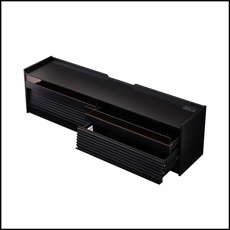 Meuble télé Mirod avec rangement spacieux, 4 tiroirs, ports de charge intégrés et éclairage à DEL, Noir