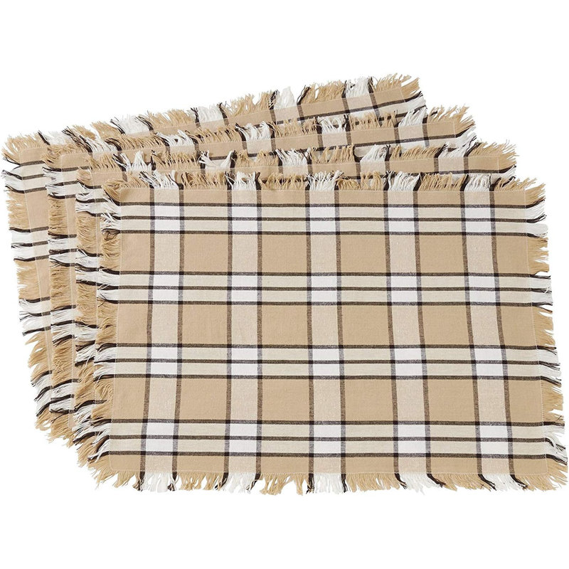 Napperons kaki 100% coton à motif écossais moderne à franges l 14 po x L 20 po, ensemble de 4