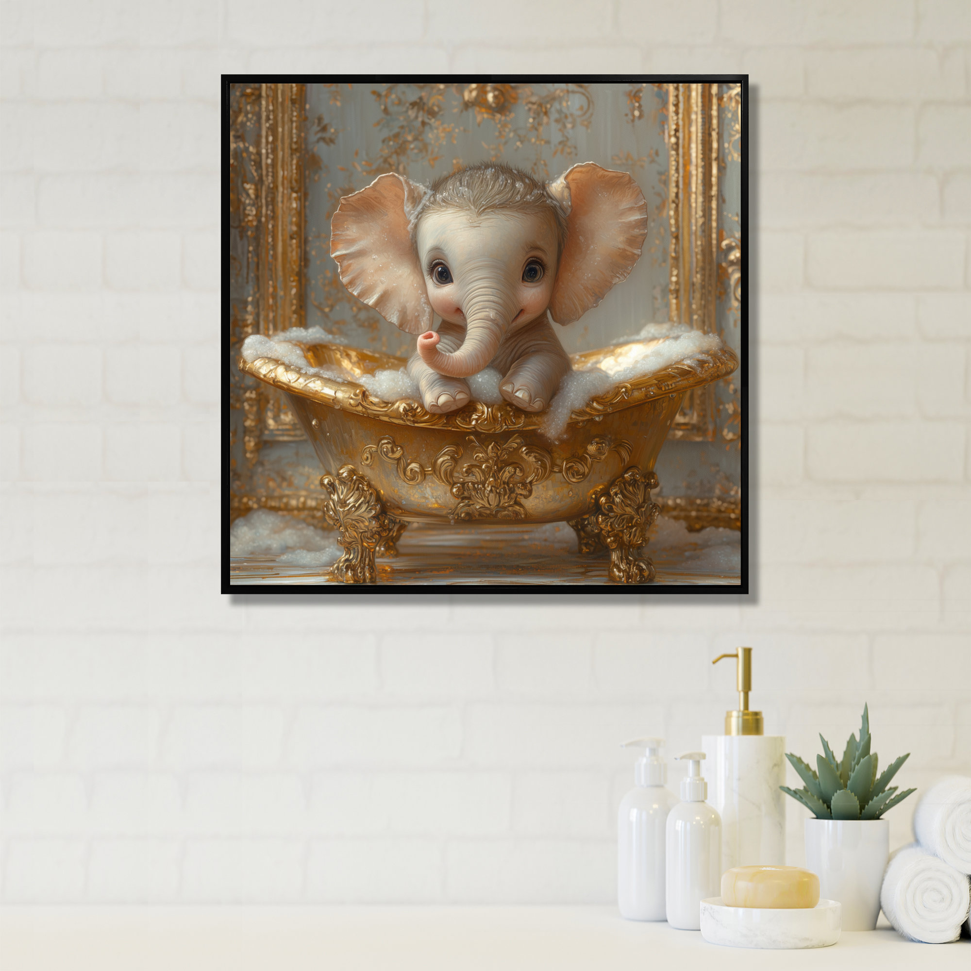 Trinx Kemarrion A Cute Elephant Sitting In An Elegant Gold Bathtub I ...