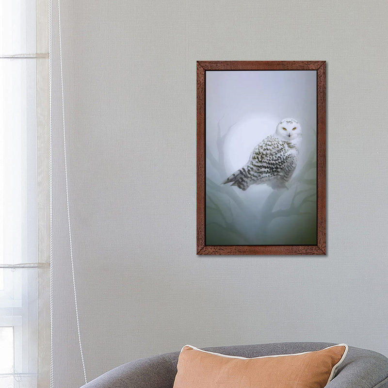 Snow Owl by Bente Schlick - Print on Canvas, Brown Floater Framed, 66.04 cm H x 45.72 cm W
