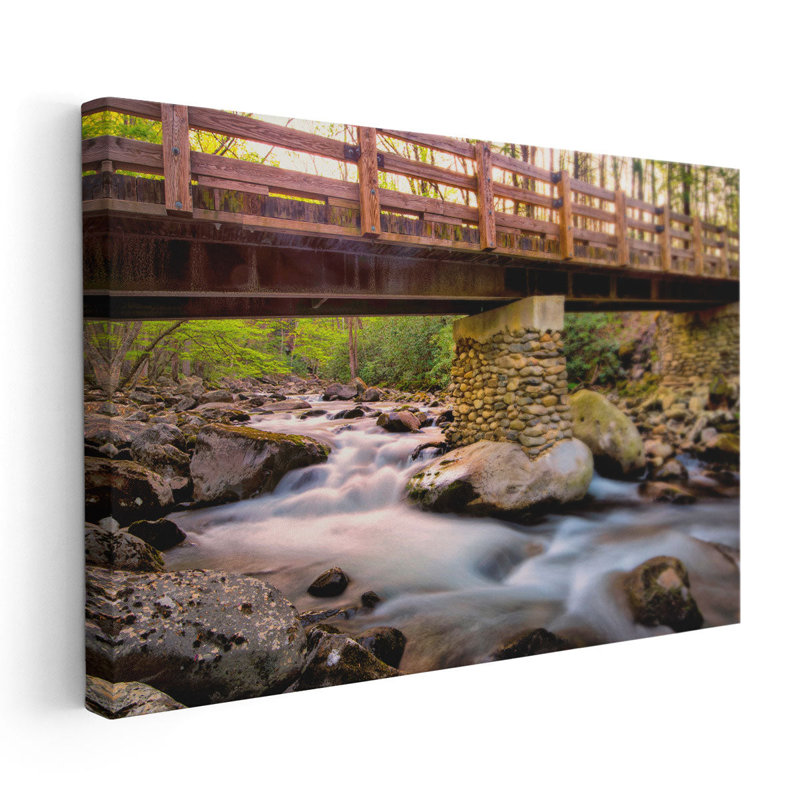 Pont et cascade III - reproduction d'art sur toile, H 40 po x l 60 po