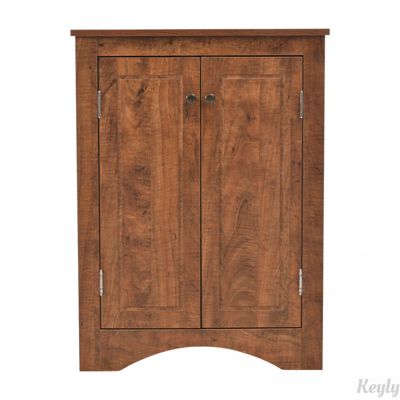 Triangle Bathroom Storage Cabinet with Adjustable Shelves, Freestanding Floor Cabinet for Home and Kitchen, Brown