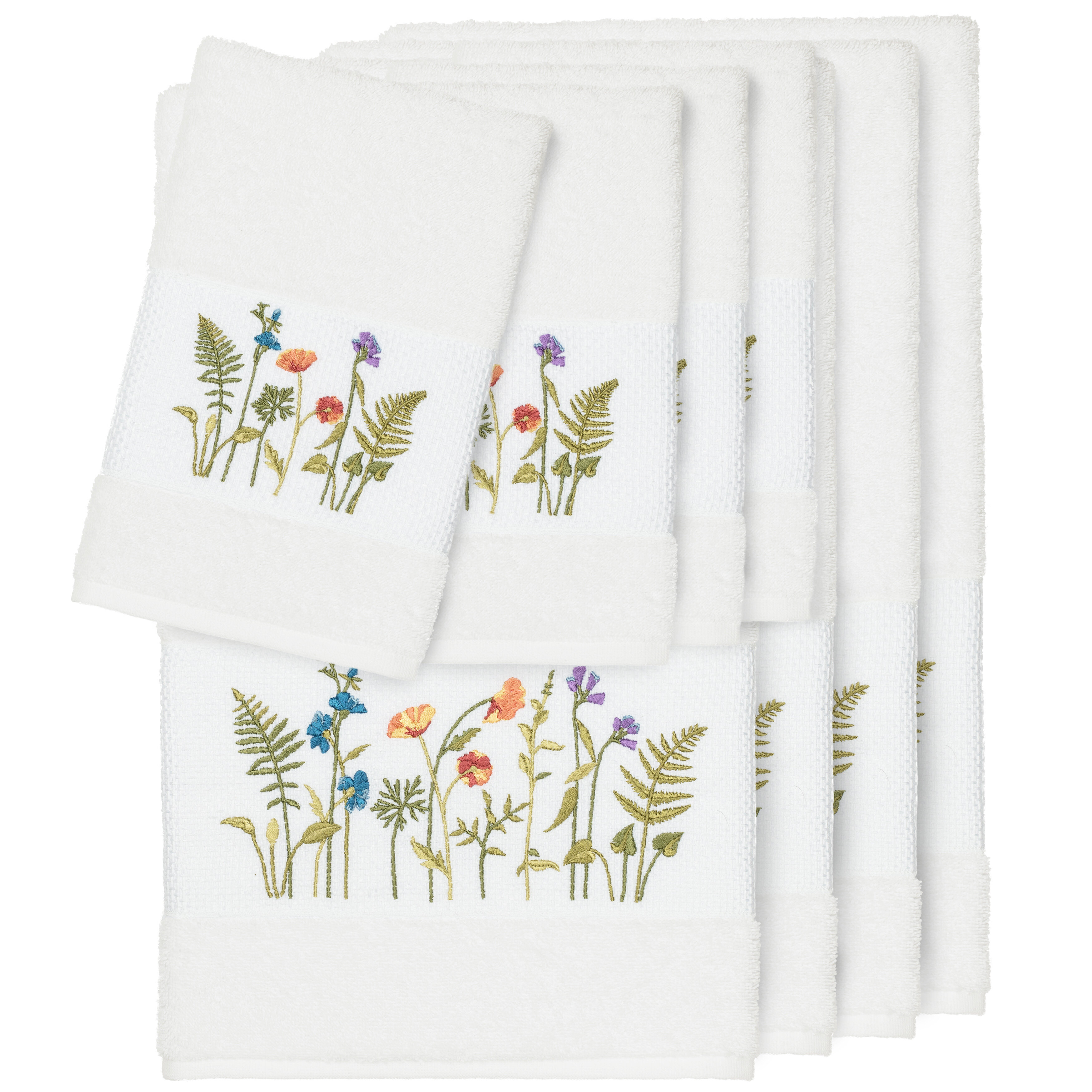 Pair of Embroidered Grey and White Cotton Tea Towels, 'Slate Serenity