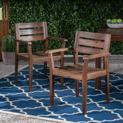 Ensemble de 2 chaises de salle à manger, fauteuil de patio en bois d'acacia, pour cour, bord de piscine, jardin