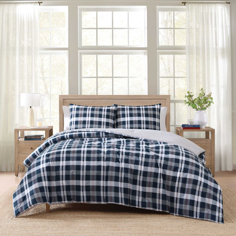 Ensemble d'édredon en coton Tommy Hilfiger Dream Madras, Grand édredon + 2 taies décoratives standard, 3