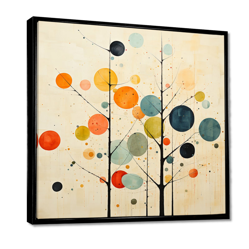 Art mural minimaliste beige du milieu du siècle - Minimalisme, Noir, H 16 po x l 16 po, Reproduction avec cadre flottant