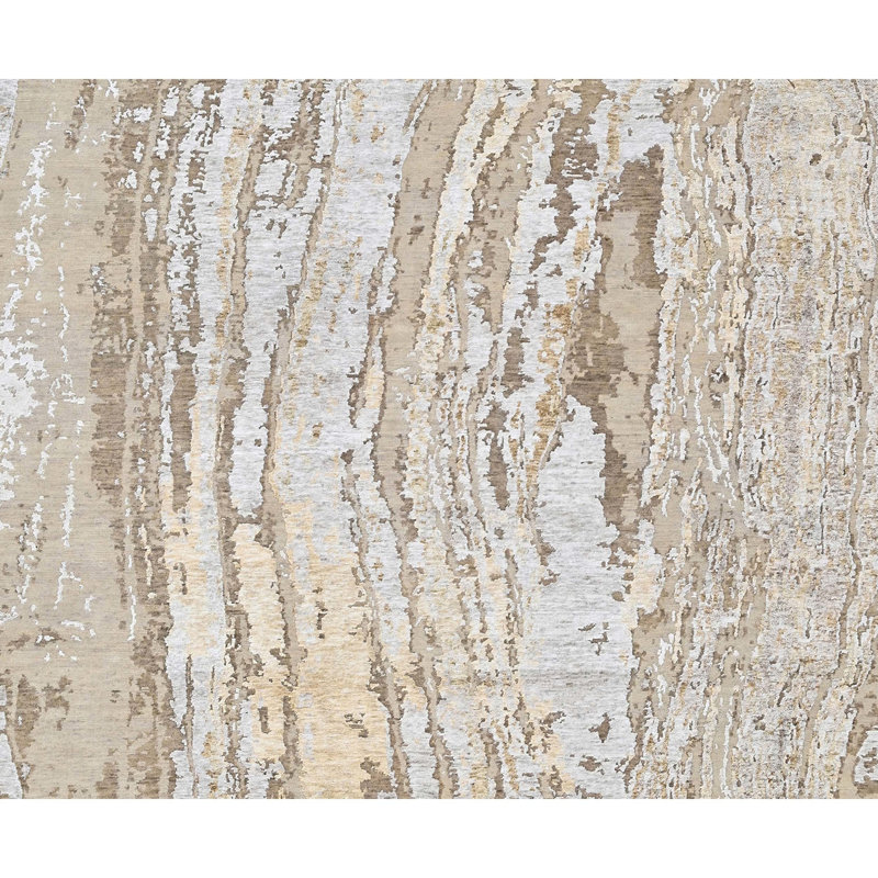 Hand Knotted Area Rug in Beige/Gold, Rectangle 4' x 6'