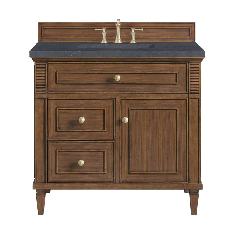 Lorelai 36'' W Single Vanity, Mid-Century Walnut, Charcoal Soapstone, 8" Widespread