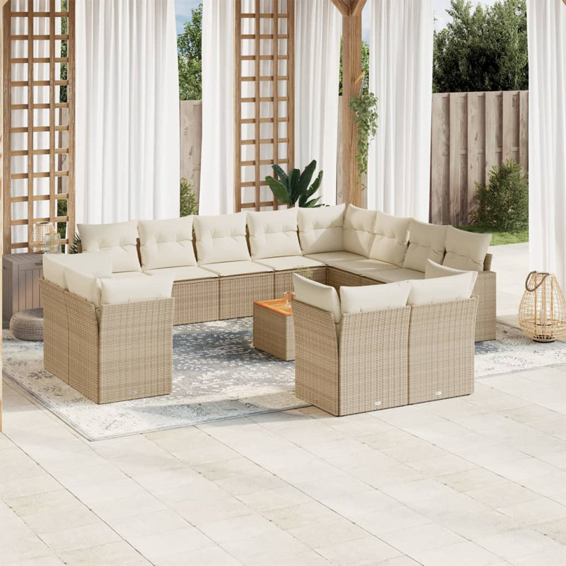  Ensemble de canapé de jardin modulaire en rotin PE beige et brun 13 pièces