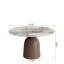 Table de salle à manger Amberly Travertin et dessus en pierre avec base en bois massif - Design moderne pour la maison et le divertissement-888407950-888407945