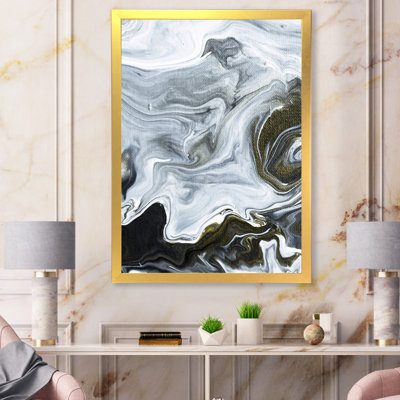 Marbre noir et blanc abstrait liquide - peinture sur toile