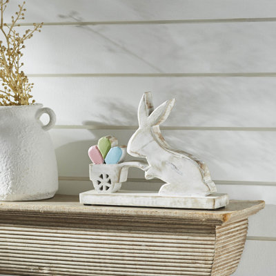 Lapin en bois avec panier d'œufs 6,75 x 8,75 x 1,9